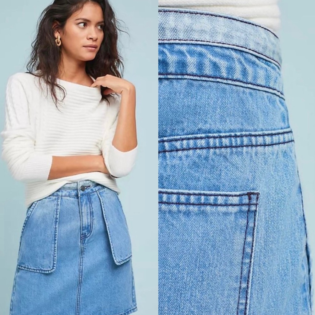 Nwt Anthropologie X Current Air Blue Slim Boyfriend Patch Pockets Denim Skirt S